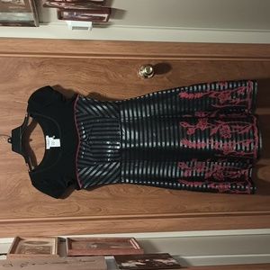 Dzhavael Couture France Mixed Media Black Red Gray Dress Medium NWOT